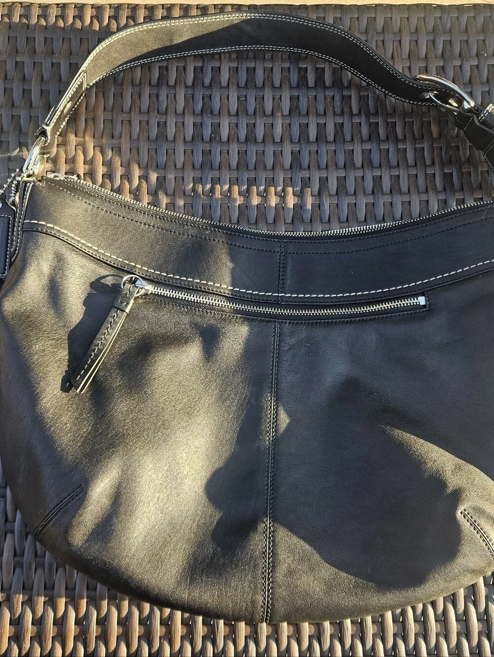 Coach Soho Black Leather Hobo Shoulder Bag with Silver Hardware